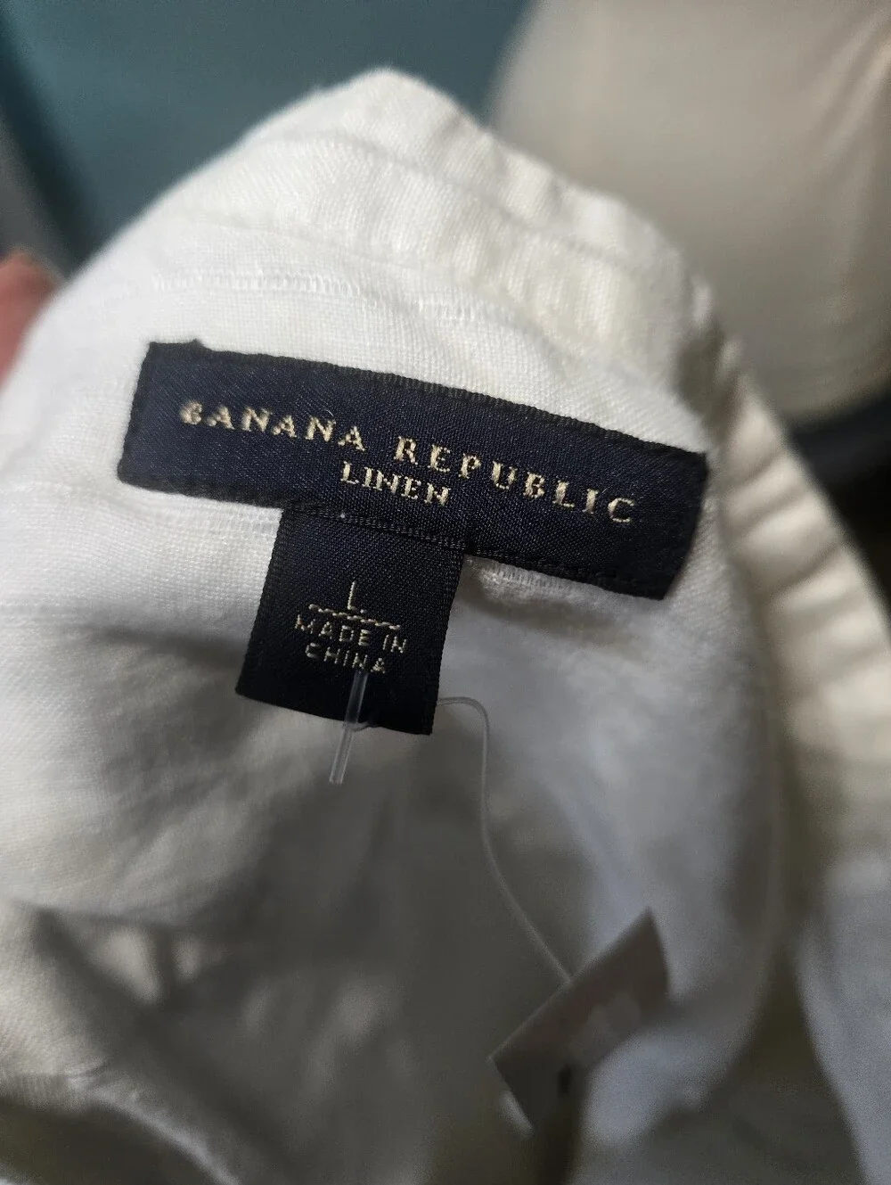 Banana Republic White Men's (UNISEX) Mandarin Collar Button-Down Shirt